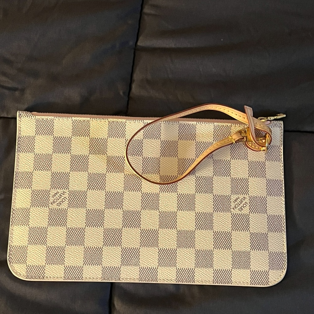 Louis Vuitton Damier Azur Clutch with Tan Strap
